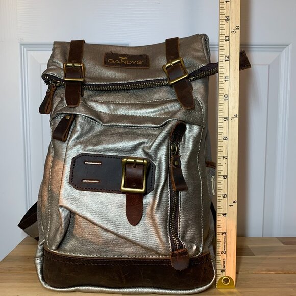 Gandy’s London Bali Mini Backpack – Metallic Silver Waxed Cotton w/ Leather Trim - Picture 3 of 7